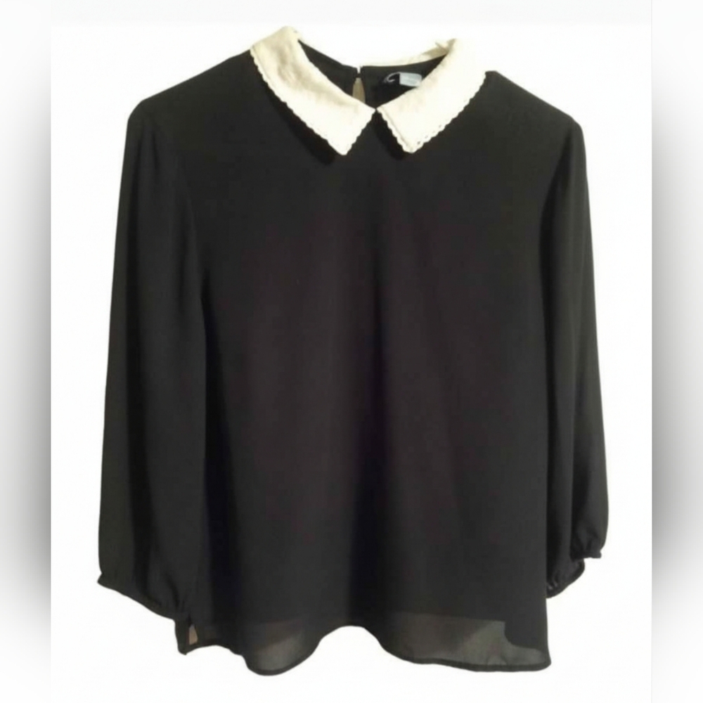 CeCe Black Blouse with White Accents